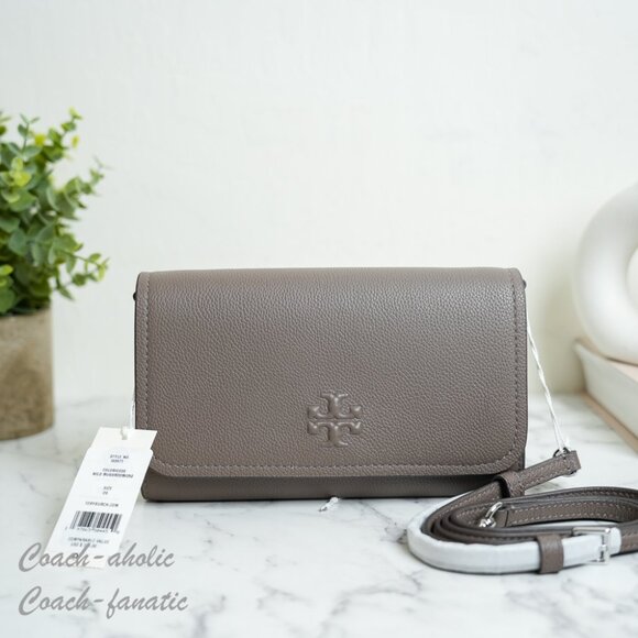 Tory Burch Thea Flat Wallet Crossbody 169971 in Wild Mushroom/Gray NWT - Picture 6 of 13